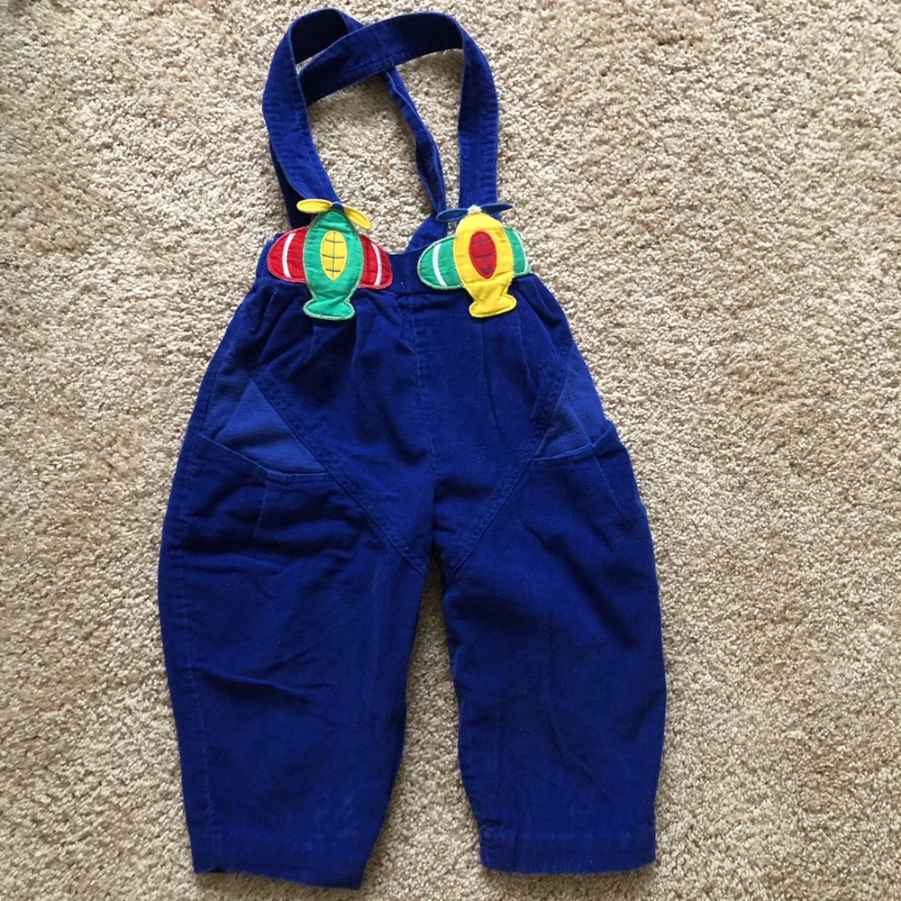 Vintage Blue Corduroy Airplane Overalls 24 Months bibs one piece romper